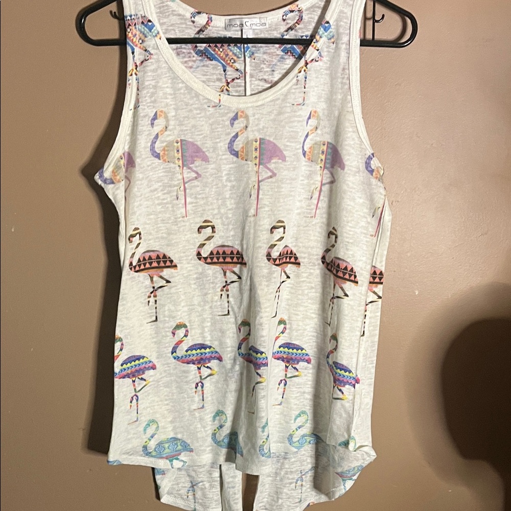 😄Colourful flamingos sleeveless tank high low